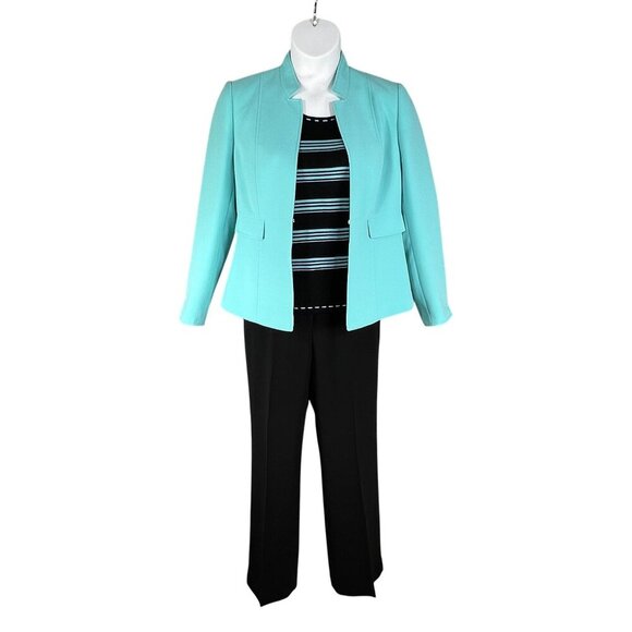NEW Tahari Arthur S Levine Set 10 Aqua Blazer Silk Blend Tank Black Pants Preppy - Picture 1 of 16
